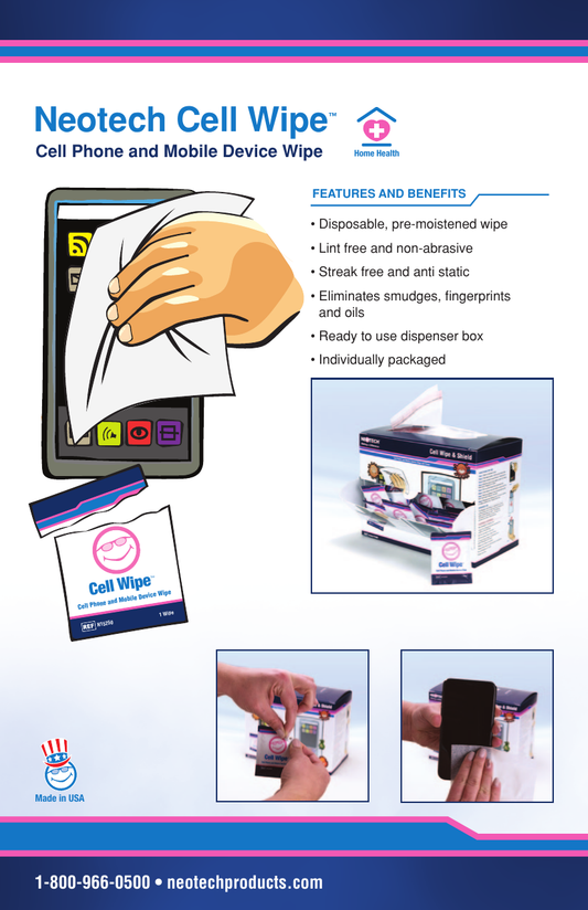 Catálogo Neotech Cell Wipe: sobre N15250 1 Wipe; el fabricante empaca 1.000 por caja (4 de 250)