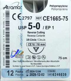 Atramat polipropileno USP 5-0 azul, aguja CE-16 de 16 mm, 75 cm