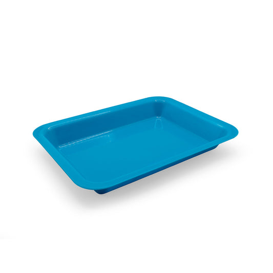 Charola rectangular Edigar AA22400 azul turquesa, vacía y completa; fotografía original del fabricante.