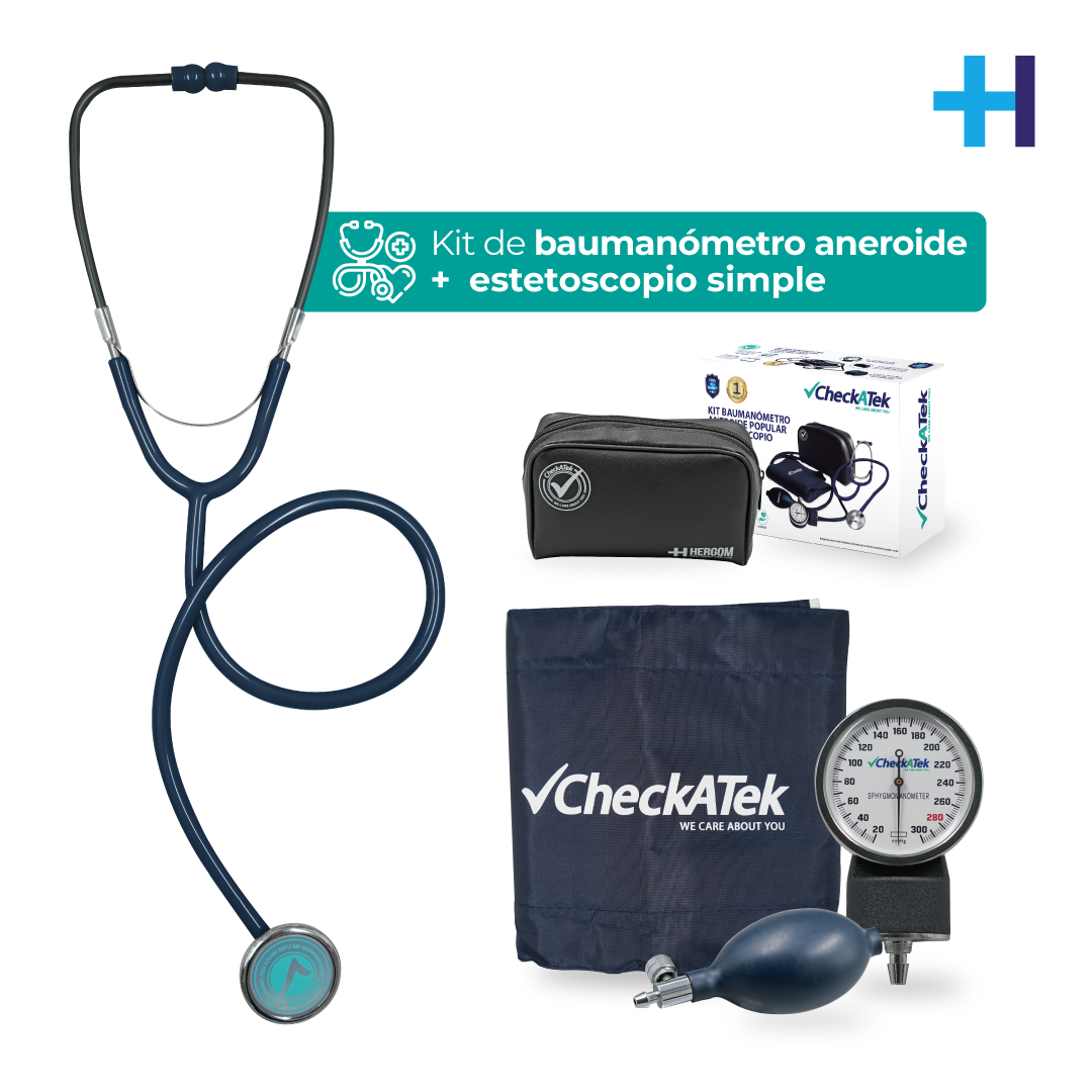 Kit Checkatek Popular azul B1-1S: baumanómetro aneroide, estetoscopio simple y estuche