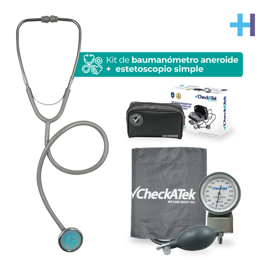Kit Checkatek Popular gris B1-3S: baumanómetro aneroide, estetoscopio simple y estuche