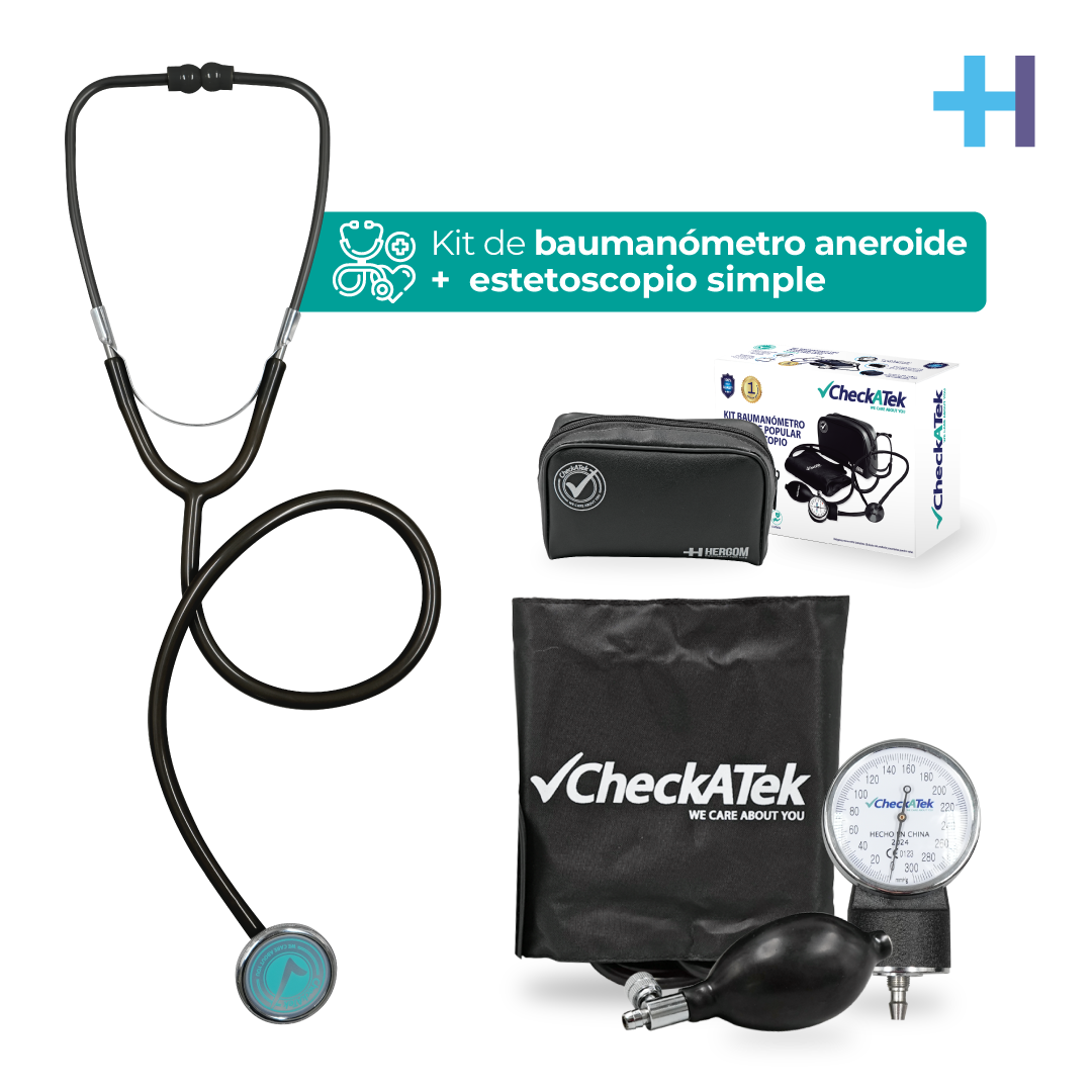 Kit Checkatek Popular negro B1-4S: baumanómetro aneroide, estetoscopio simple y estuche