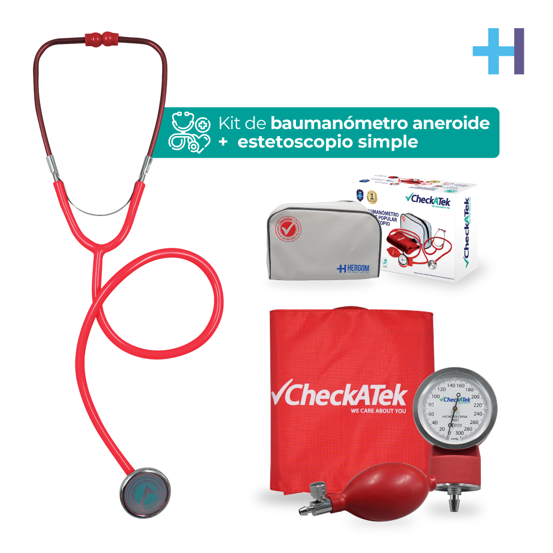 Kit Checkatek Popular rojo B1-5S: baumanómetro aneroide, estetoscopio simple y estuche