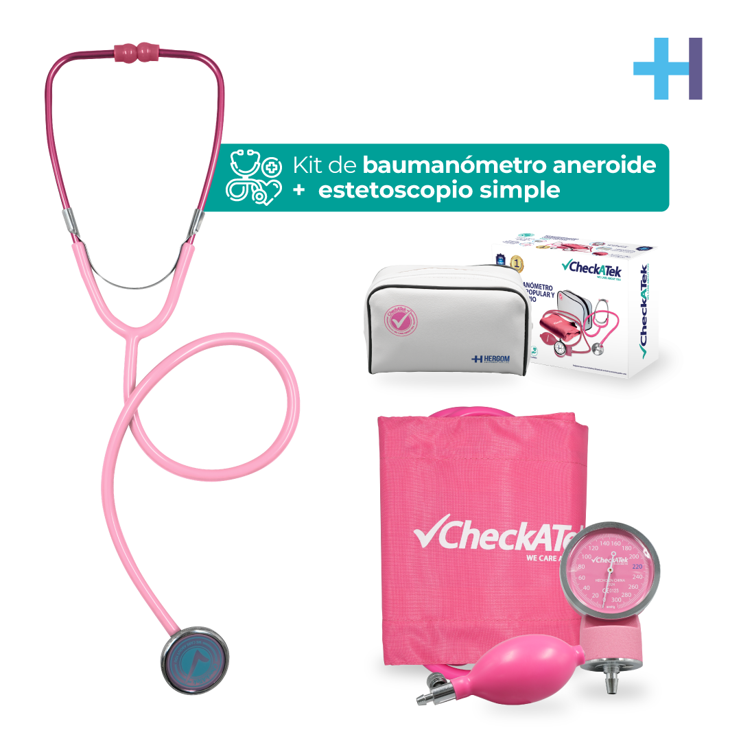 Kit Checkatek Popular rosa B1-6S: baumanómetro aneroide, estetoscopio simple y estuche