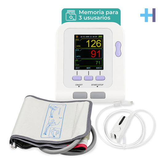 Monitor de escritorio Checkatek B14H con brazal adulto, sensor de oximetría y memoria para 3 usuarios