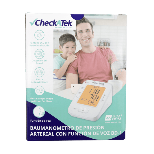 Caja del baumanómetro digital Checkatek modelo BD-1 con función de voz
