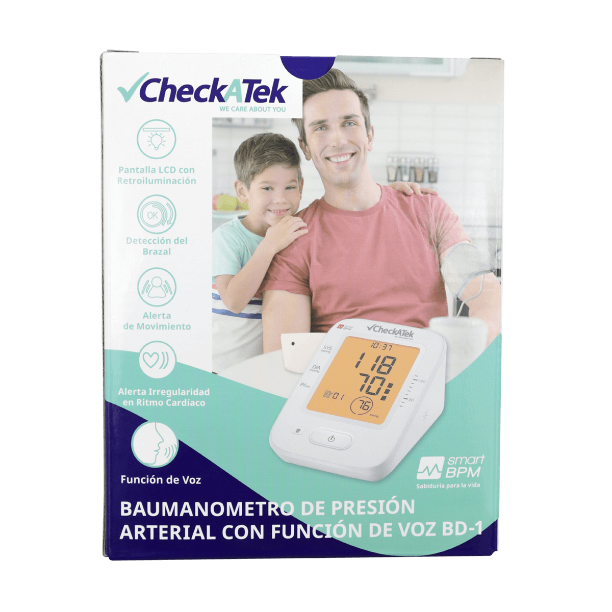 Caja del baumanómetro digital Checkatek modelo BD-1 con función de voz