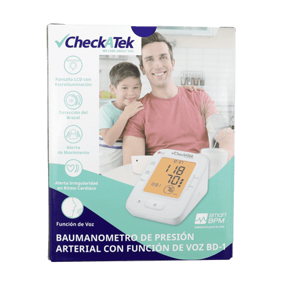 Caja del baumanómetro digital Checkatek modelo BD-1 con función de voz