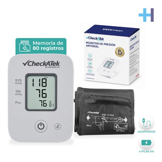 Baumanómetro digital Checkatek BD-2, monitor, caja y brazalete adulto