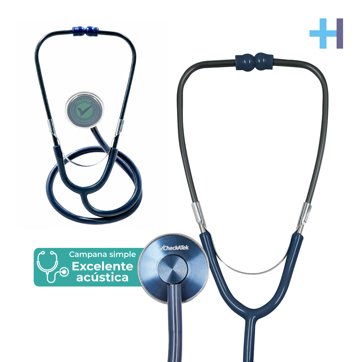 Estetoscopio Checkatek simple para adulto, referencia E1-1S, color azul, con campana sencilla.
