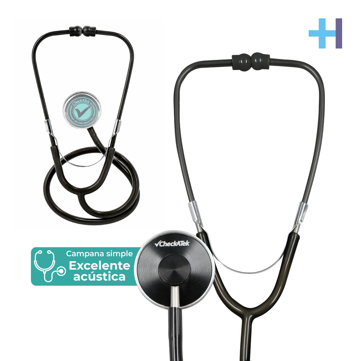 Estetoscopio Checkatek simple para adulto, referencia E1-4S, color negro, con campana sencilla.