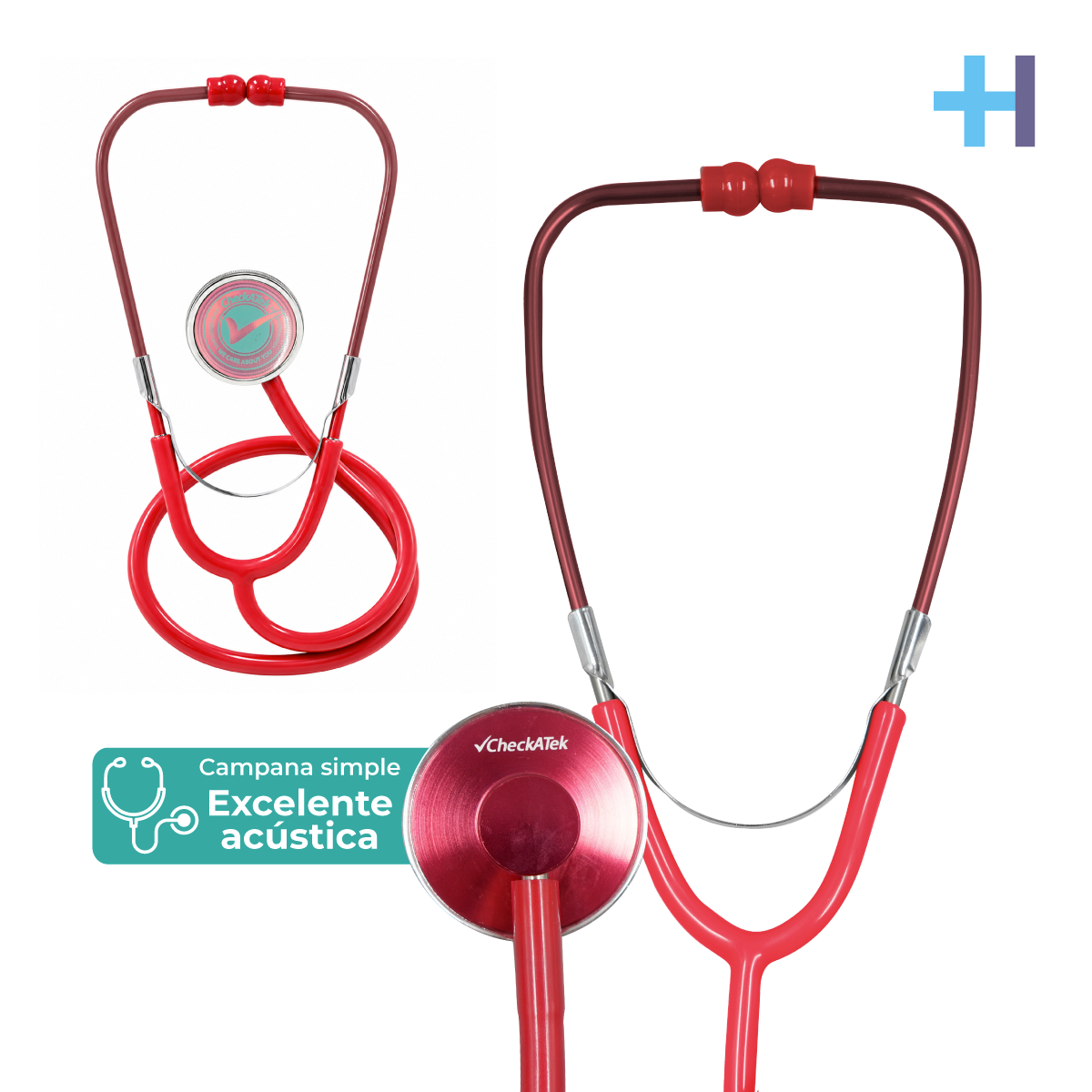Estetoscopio Checkatek simple para adulto, referencia E1-5S, color rojo, con campana sencilla.