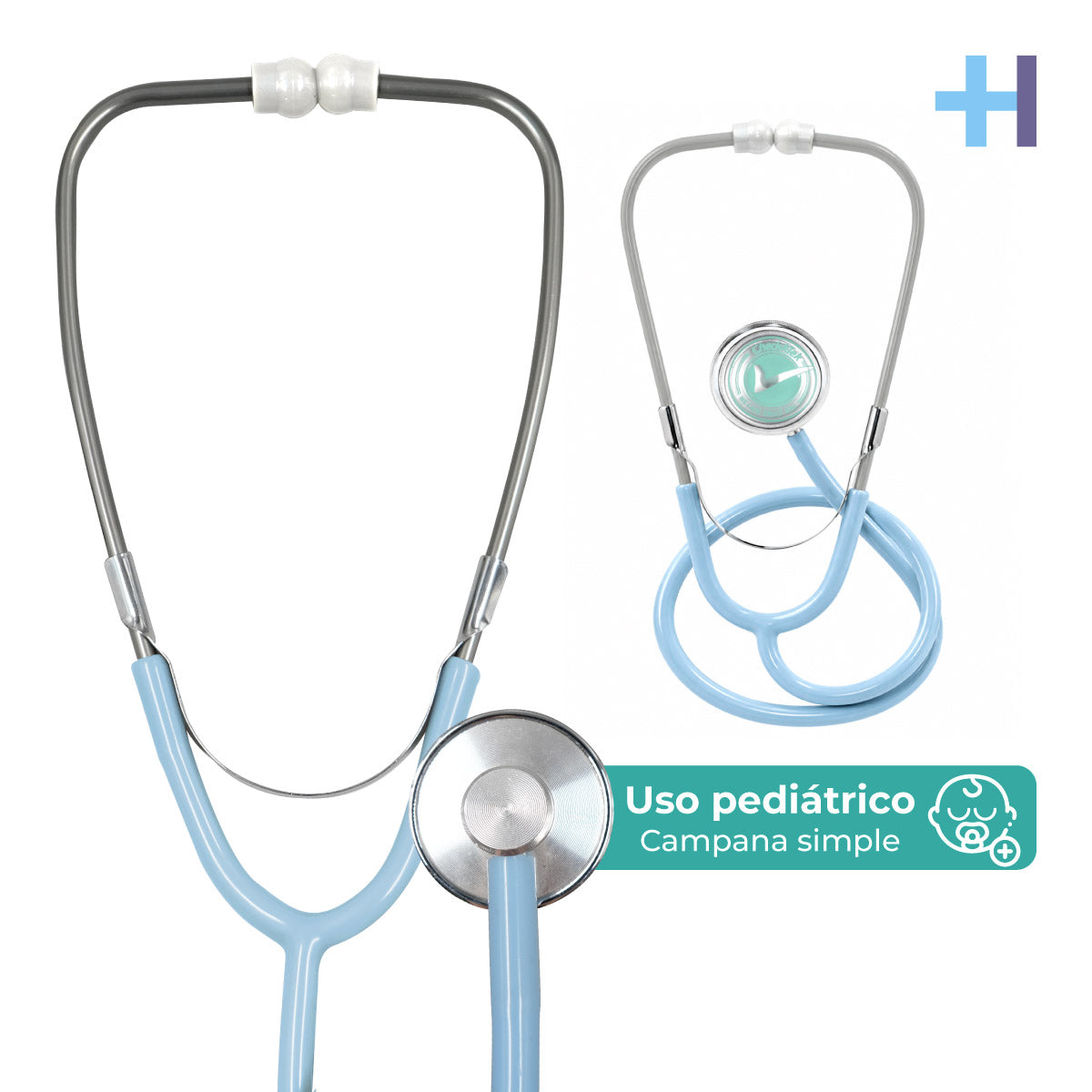 Estetoscopio pediátrico Checkatek E2-1S de campana simple, azul, con la leyenda de uso pediátrico.