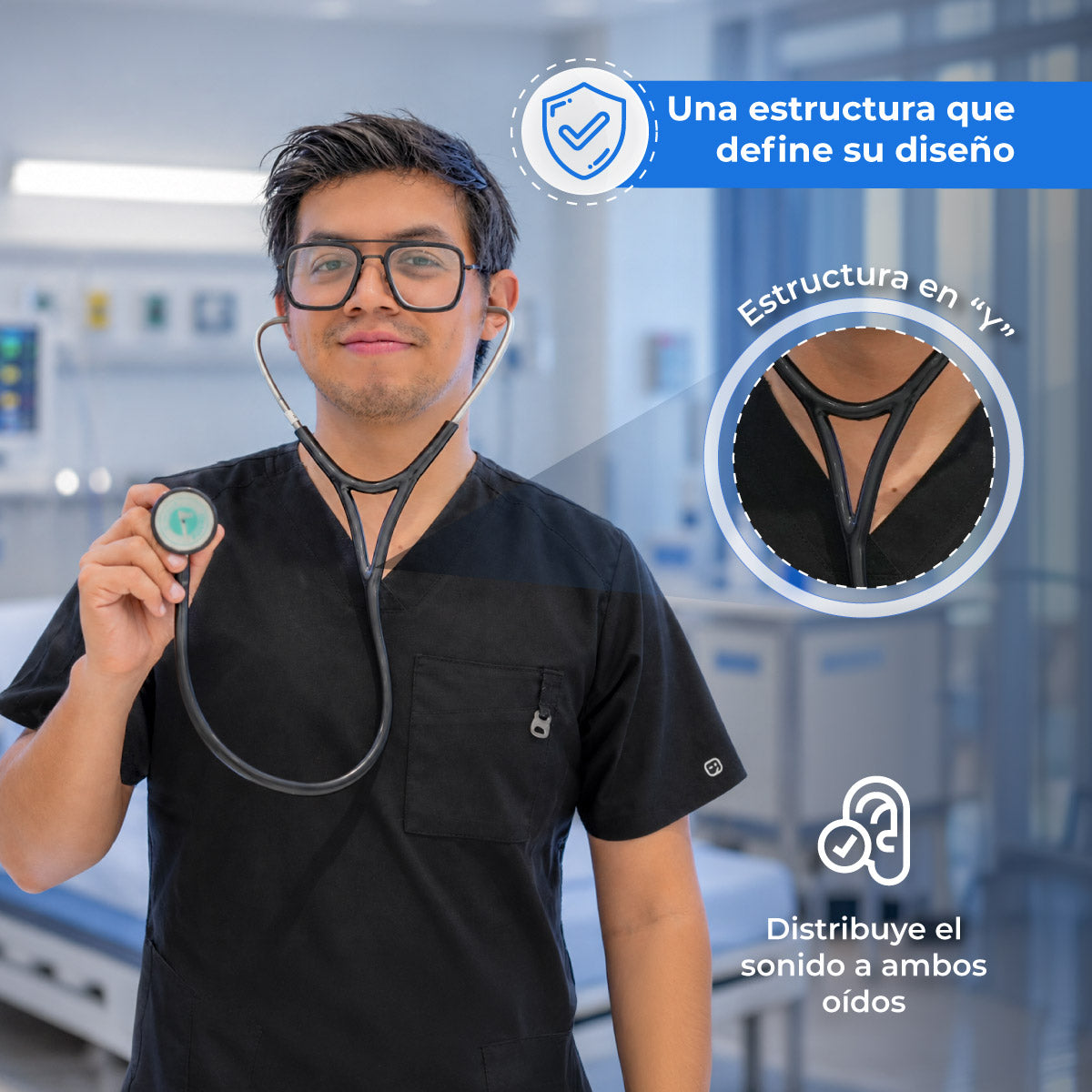 Estetoscopio cardiológico Checkatek negro con estructura en Y.