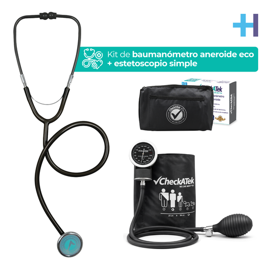 Kit Checkatek Eco negro B2-4S: baumanómetro aneroide, estetoscopio simple, estuche y caja.