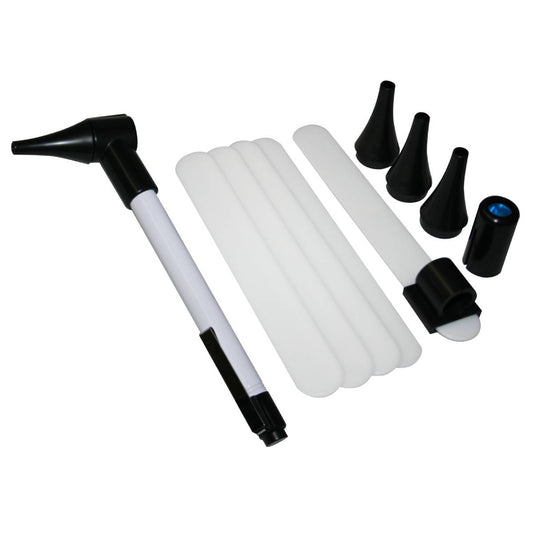 Otoscopio Checkatek KT-GF08P con lámpara, espéculos, abatelenguas, filtro y porta abatelenguas