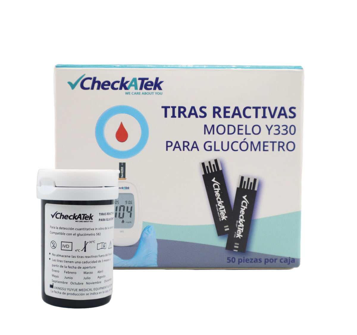 Caja y tubo de tiras reactivas Checkatek TR582, 50 piezas por caja