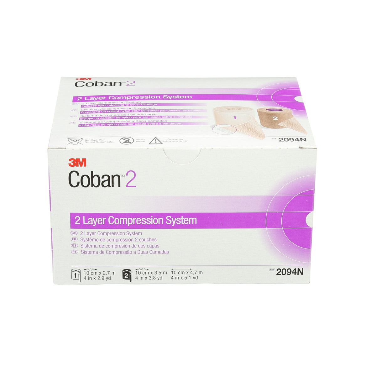 Caja 3M Coban 2 2094N, sistema de dos capas 10 cm, REF 2094N sobre fondo blanco