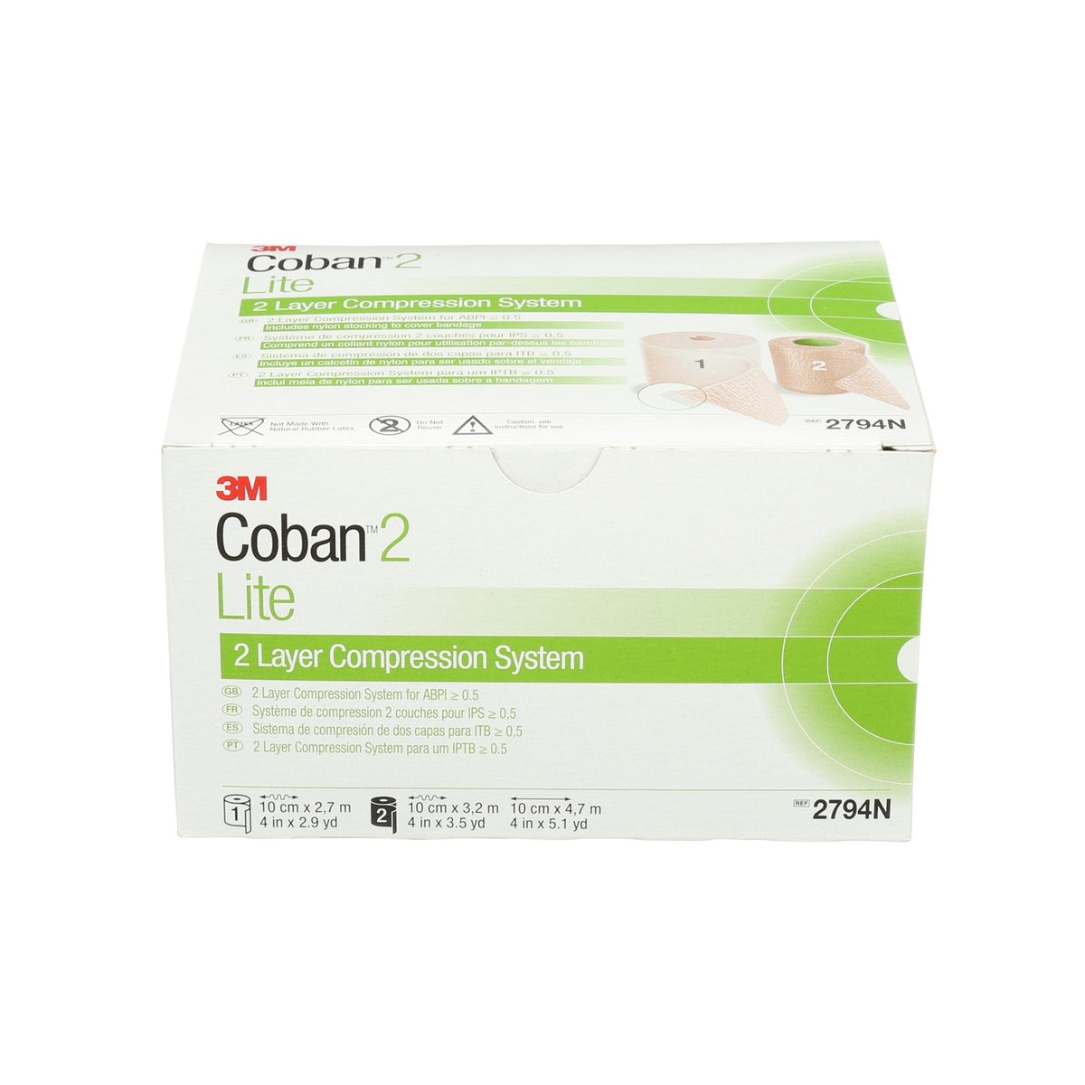 Caja 3M Coban 2 Lite 2794N para ITB ≥ 0.5, REF 2794N sobre fondo blanco