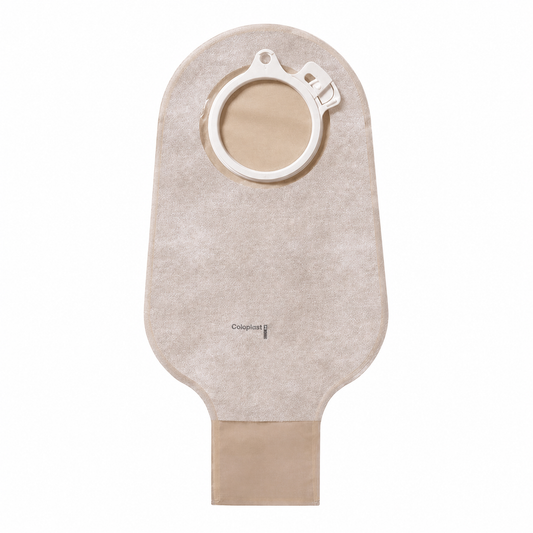 Bolsa de colostomía Coloplast Alterna opaca, sobre fondo blanco