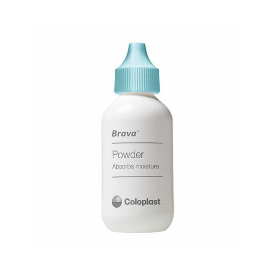 Coloplast Brava 1907 polvo para ostomía de 25 g sobre fondo blanco