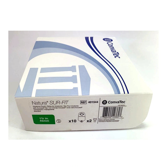 Caja ConvaTec SUR-FIT Natura 401544, bolsa de urostomía transparente 45 mm, 10 piezas, sobre blanco