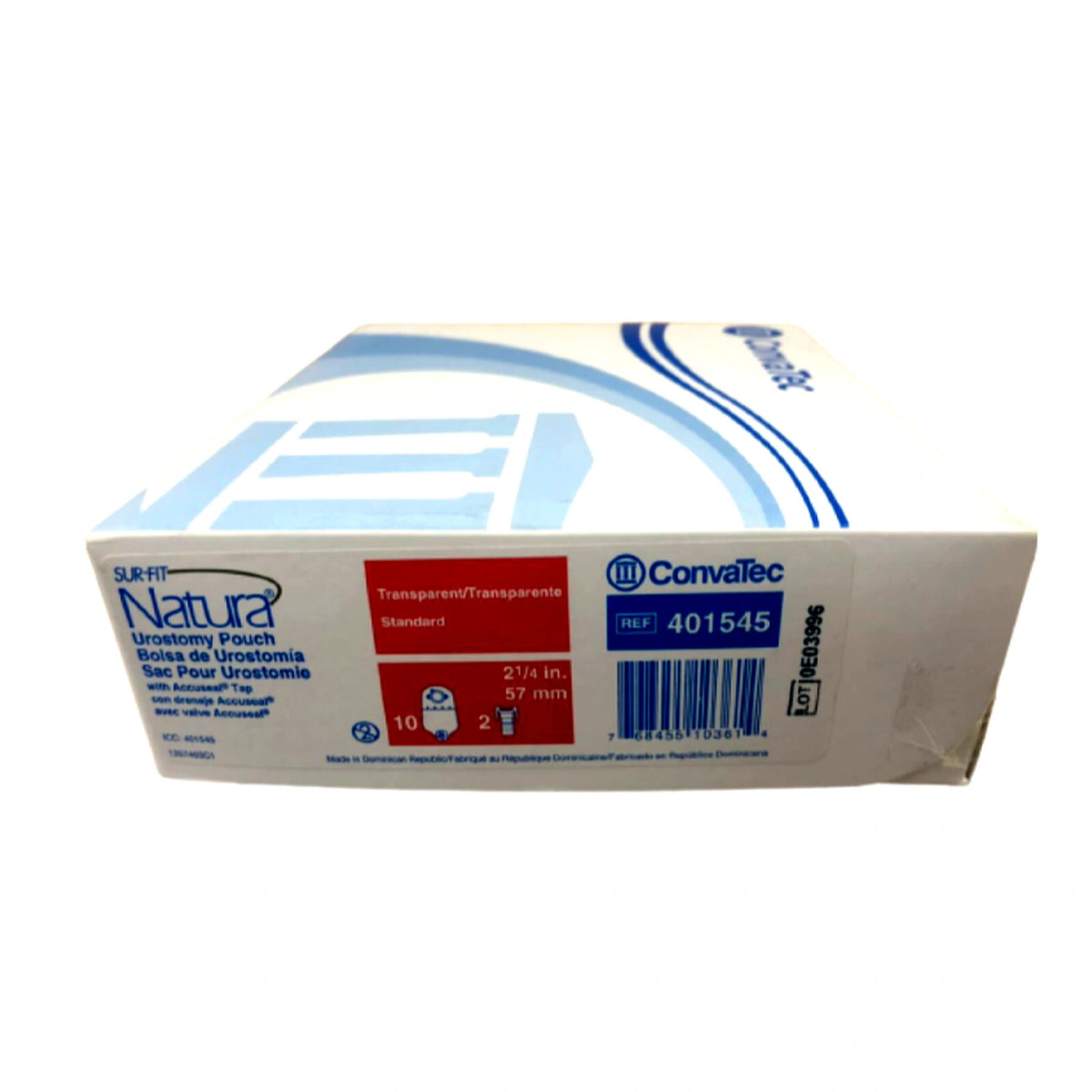 Caja de bolsas de urostomía ConvaTec SUR-FIT Natura 57 mm transparentes con válvula Accuseal, 10 piezas (REF 401545)