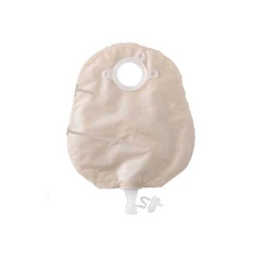 Bolsa de urostomía ConvaTec Natura+ 413437 transparente con Soft Tap y aro de 45 mm sobre fondo blanco