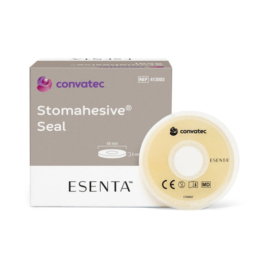 Anillo hidrocoloide Stomahesive Seal de ConvaTec de 48 mm con caja, referencia 413503 sobre fondo blanco
