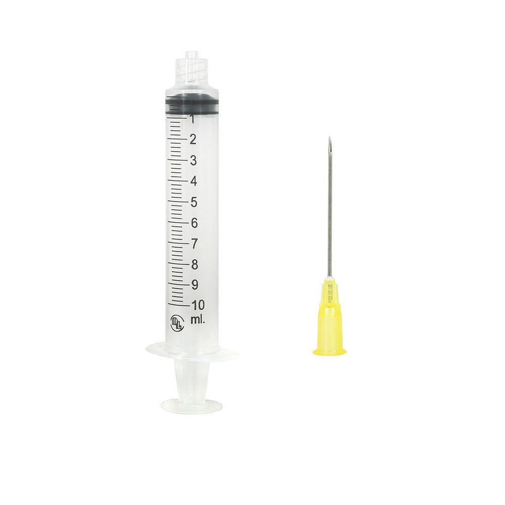 Jeringa DL de 10 ml con aguja desprendible de cubo amarillo, fotografía oficial de la ficha 20 G × 32 mm