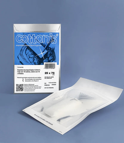 Caja Cotton's B005140 de esponjas neuroquirúrgicas 25 × 76 mm, 10 sobres con 10 unidades