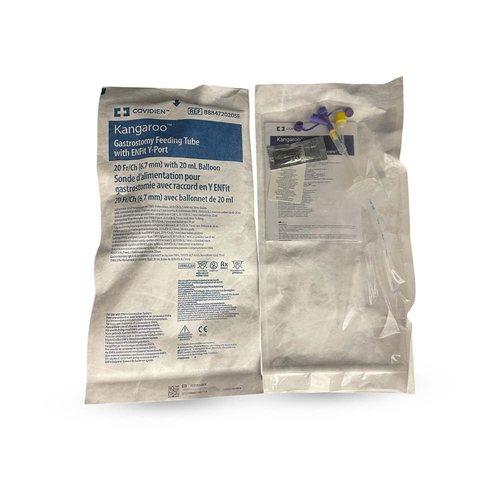 Sonda de gastrostomía COVIDIEN Kangaroo 8884720205, 20 Fr con balón de 20 mL y puerto en Y