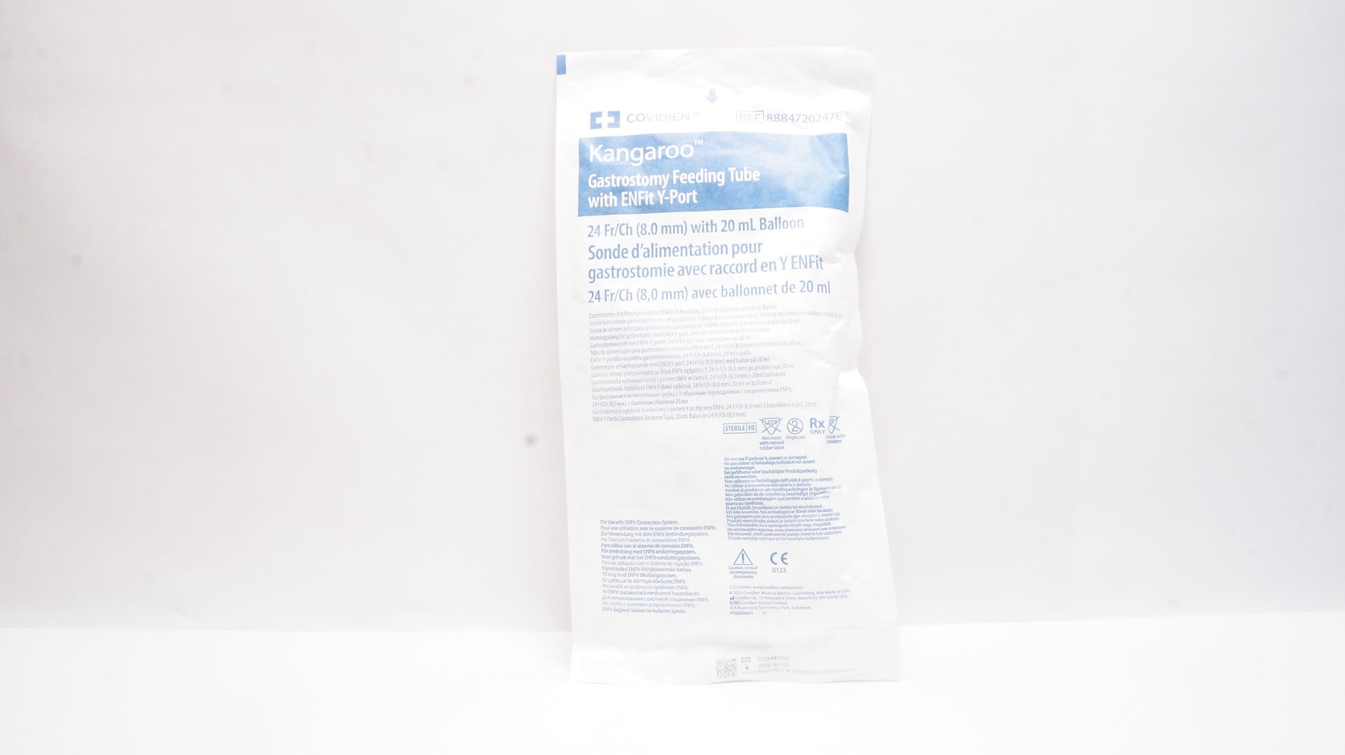 Empaque estéril de la sonda de gastrostomía Covidien Kangaroo de 24 Fr (8.0 mm) con balón de 20 ml y puerto en Y ENFit