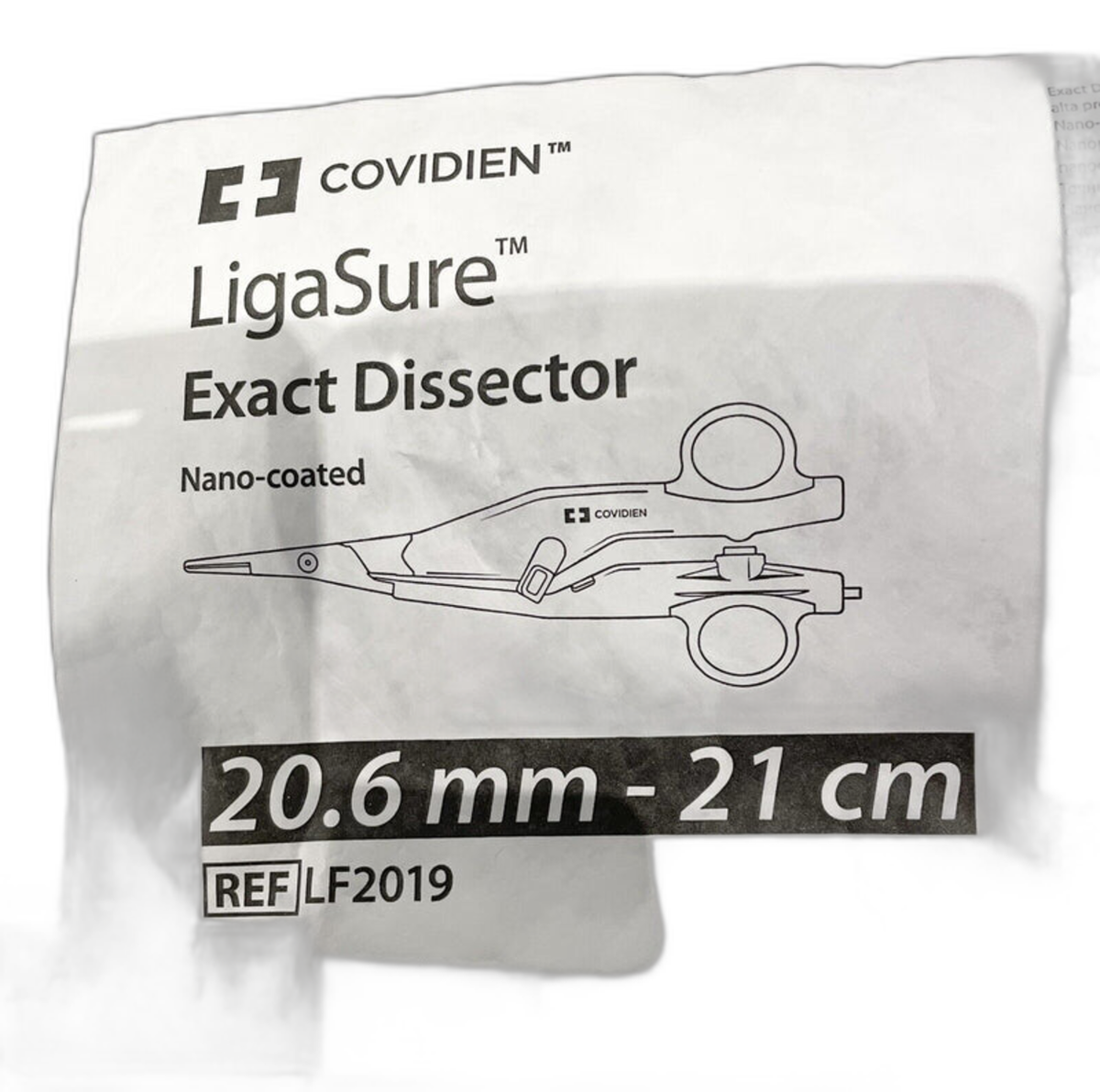 LigaSure Exact Dissector Covidien LF2019 de 21 cm, sobre fondo blanco