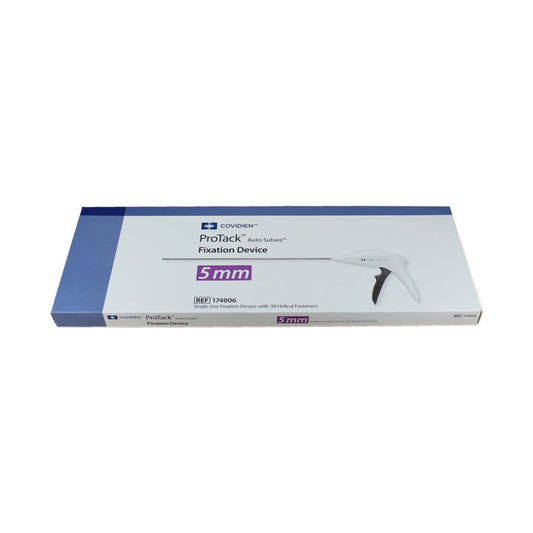 Caja Covidien ProTack Auto Suture 5 mm, REF 174006, 30 fijadores helicoidales, sobre blanco