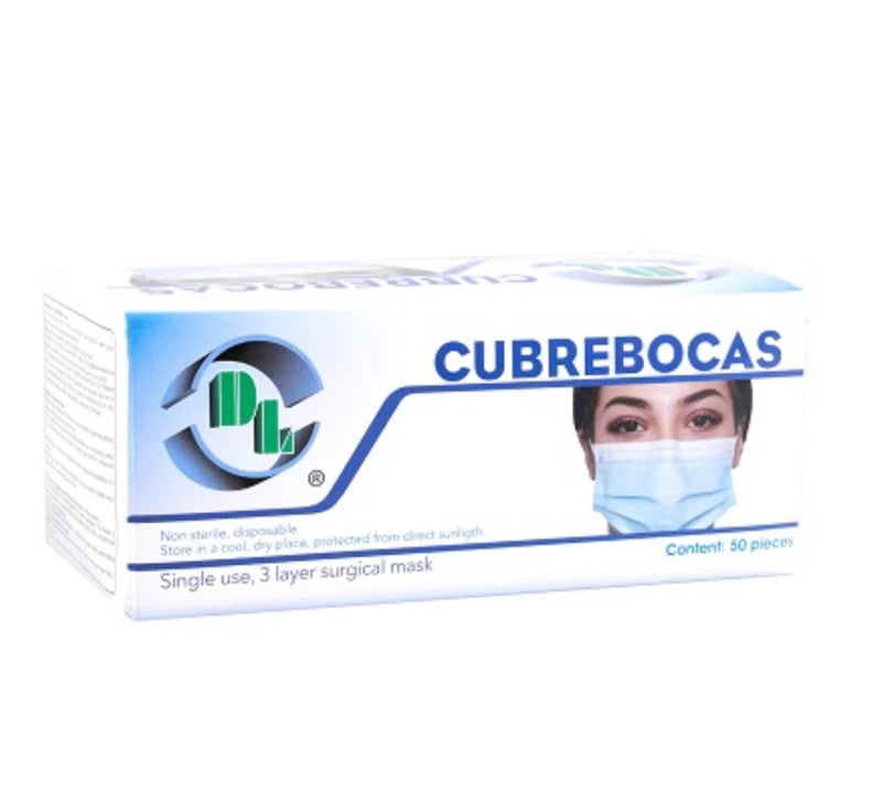 Cubrebocas quirúrgico DENTILAB de tres capas caja con 50 piezas