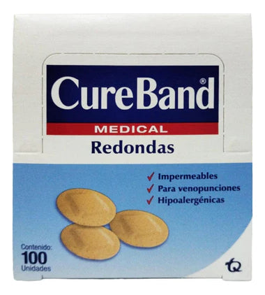 CureBand Medical venditas adhesivas redondas, impermeables e hipoalergénicas, caja con 100 piezas