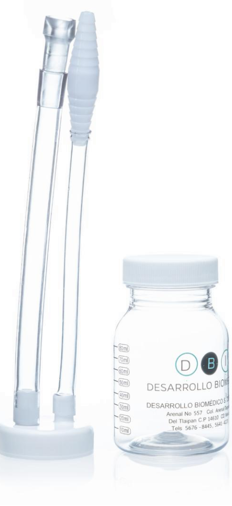 Trampa DBI completa con recipiente graduado de 10 a 80 ml, tapa y conexiones; imagen original de familia para oferta TRA003 de 80 ml