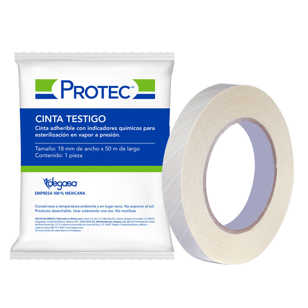 PROTEC Cinta Testigo 18 mm × 50 m: bolsa y rollo con indicadores químicos, foto Degasa
