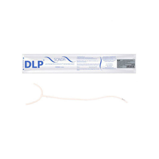 Sonda Dentilab DLP en T tipo Kehr para drenaje biliar sobre fondo blanco