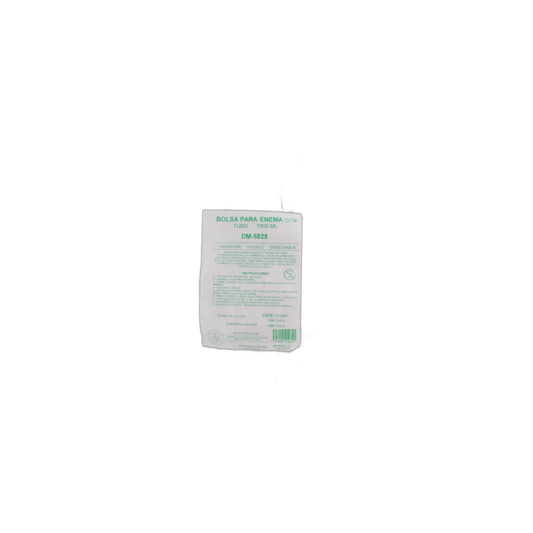 DIPMAC DM-5825, bolsa para enema de 1500 mL con tubo y control de flujo, sobre fondo blanco