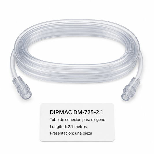 Imagen optimizada: DipMac DM-725-2.1, tubo de conexión para oxígeno de 2.1 metros, presentación de una pieza, sobre fondo blanco