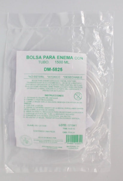 DIPMAC DM-5825 bolsa para enema de 1500 ml con tubo y control de flujo