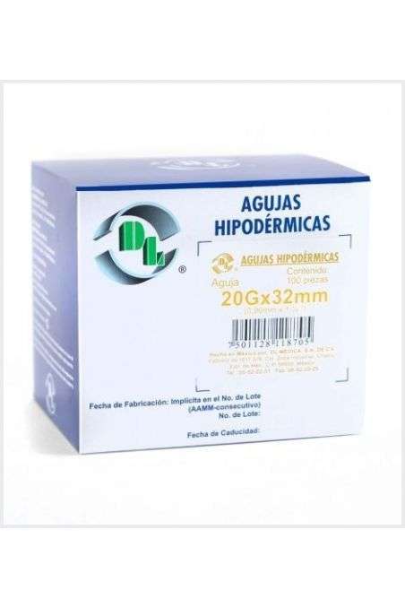 DL aguja hipodérmica 20G x 32 mm, caja con 100 piezas