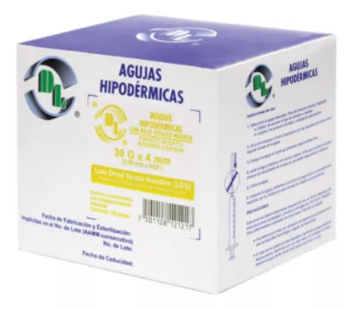 DL aguja hipodérmica 30G x 4 mm para Botox, caja con 100 piezas