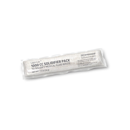 Paquete PVA Medline Liqui-Loc tradicional REF DYNDS1000P, solidificador 1000 cc, sobre fondo blanco