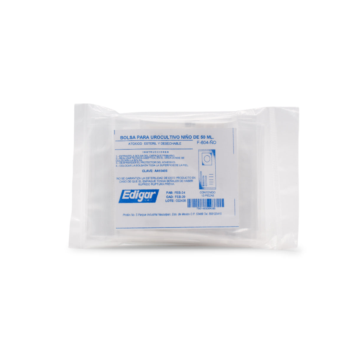 Empaque Edigar AA10408 para niño de 50 ml, etiqueta contenido 10 piezas