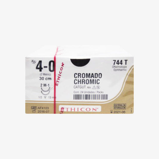 Sutura Ethicon Catgut Crómico 744T 4-0 con doble aguja M-1 de 13 mm y hebra de 30 cm