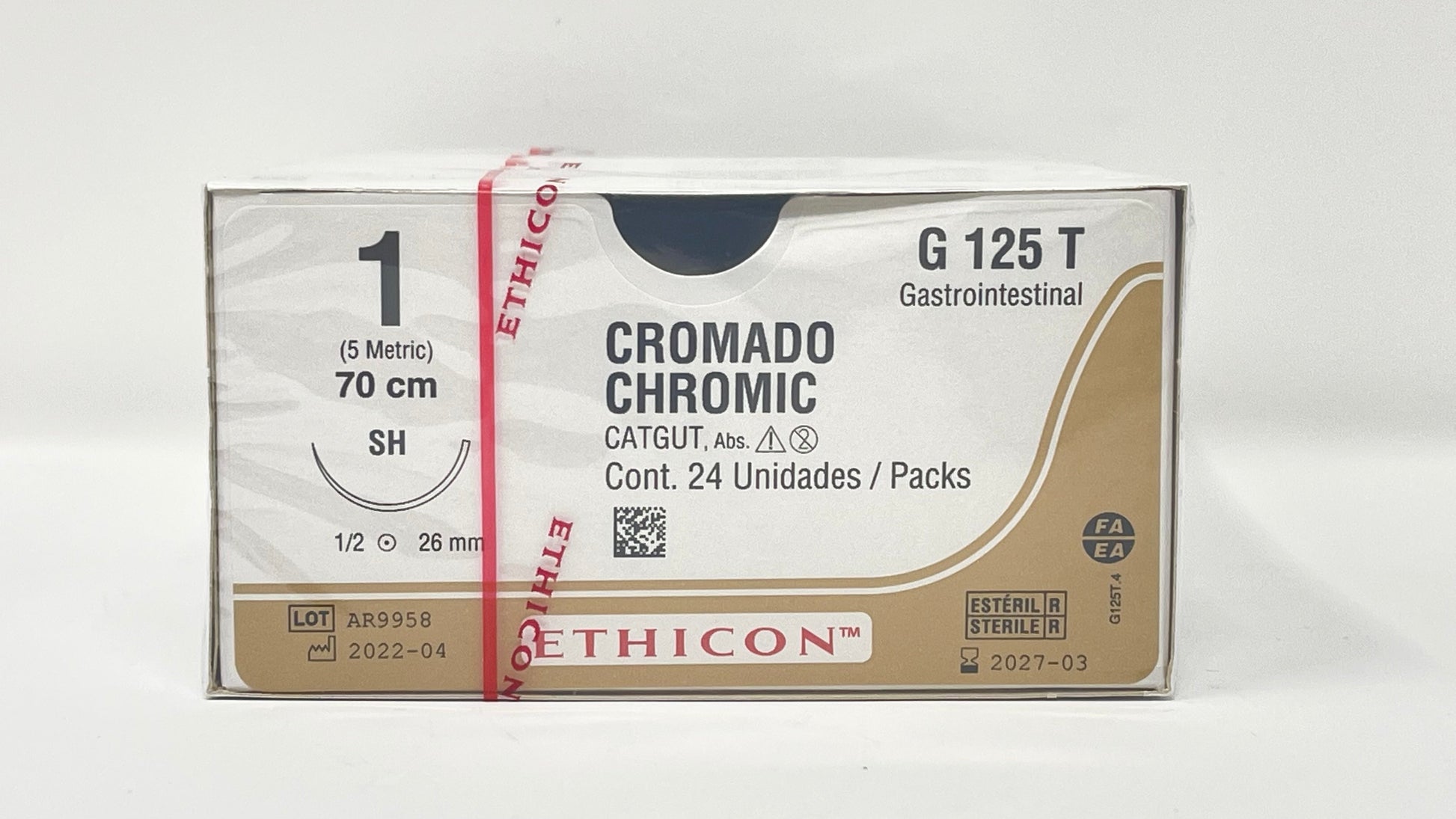 Sutura Ethicon Catgut Crómico G125T con aguja SH de 26 mm y hebra de 70 cm