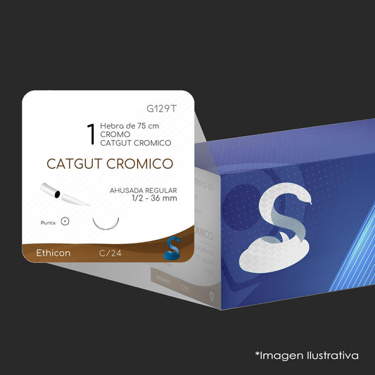 Sutura Ethicon Catgut Crómico G129T con aguja MH de 36 mm y hebra de 75 cm